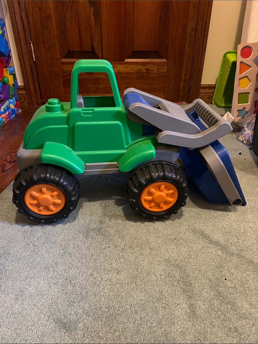 Green and Blue Kids Loader Truck with Orange Wheels